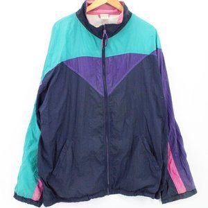 Vintage Cheetah Windbreaker Jacket Mens Multicolor Retro Colorblock Full Zip XLT